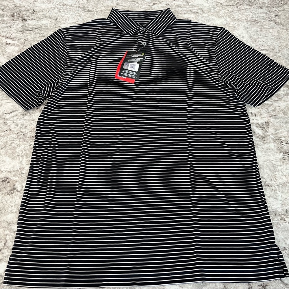 PGA tour Black and White Striped Men's Shirt size small NEW NWT